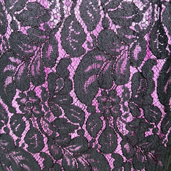 Trina Turk Black Floral Lace & Pink Lilac Sheath Midi Dress - 6 - Picture 12 of 15